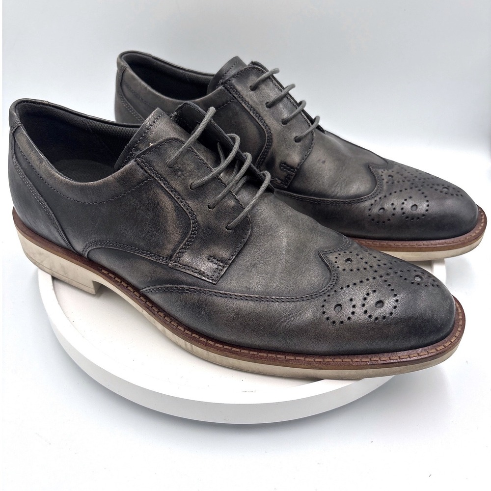 ECCO Wingtip Oxford 9 Grey Dark Academia Brogue Leather 63034401308
